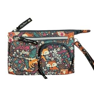 Lily Bloom Colorful Fox Pattern Wristlet